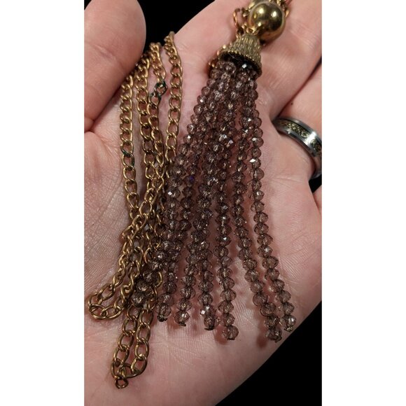 Elegant Glass Beaded Gold Tone Tassel Necklace - Picture 3 of 6